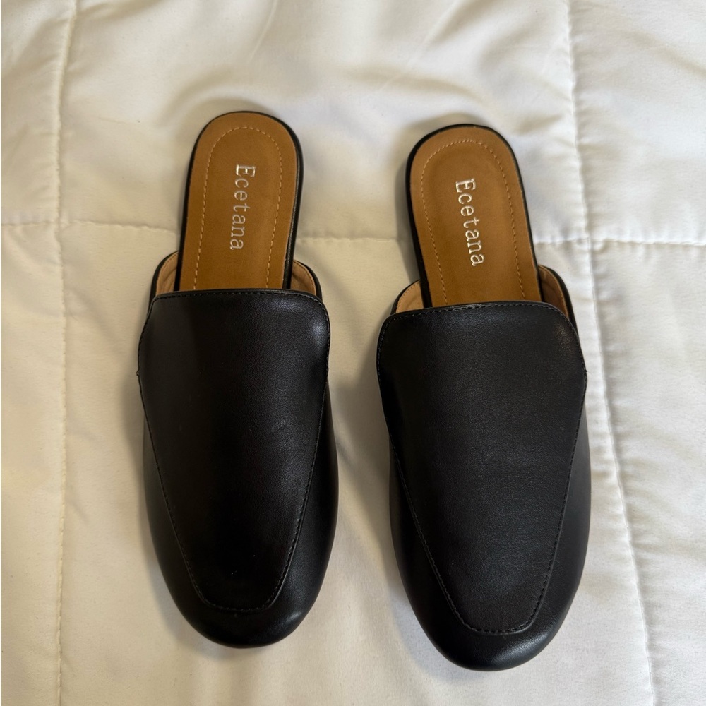 Black Leather-Look Slip-On Loafers
